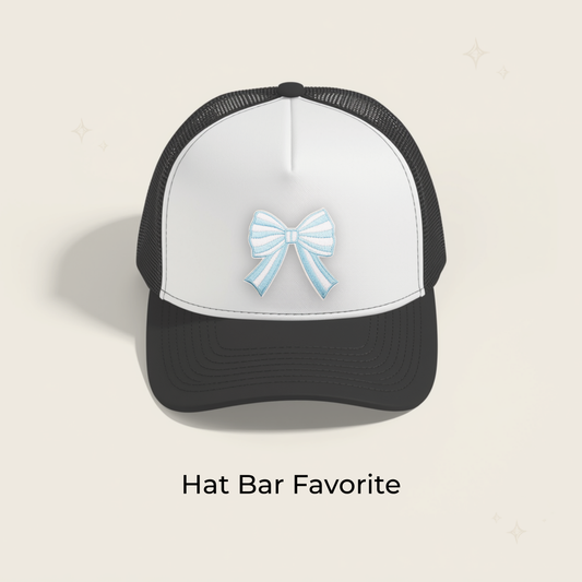 Striped Bow Baby Blue Embroidered Patch