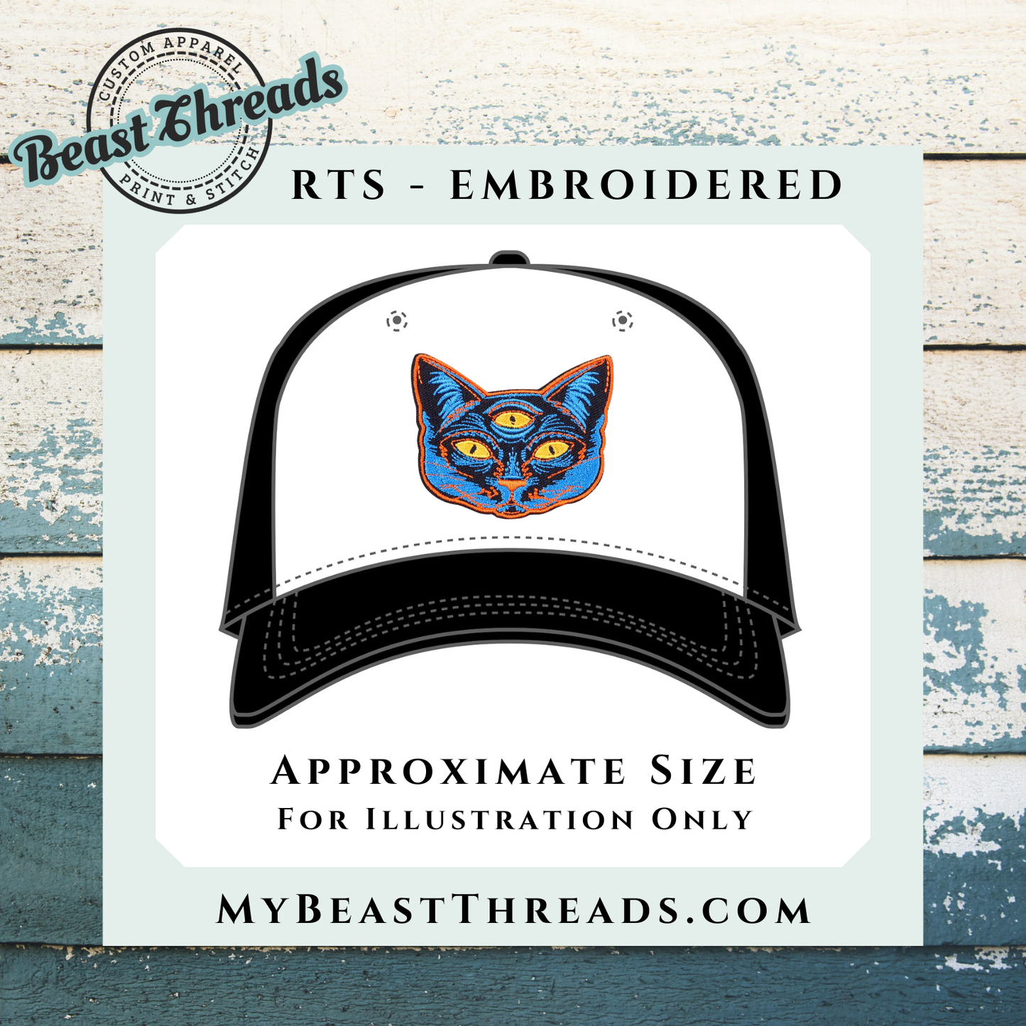 Blue 3 Eyed Cat Embroidered Patch- RTS