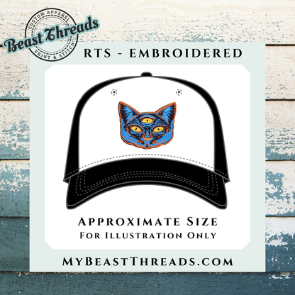 Blue 3 Eyed Cat Embroidered Patch- RTS
