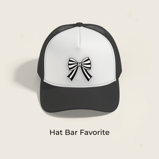 Striped Bow Black Embroidered Patch