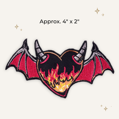 Flaming Bat Heart Embroidered Patch - RTS