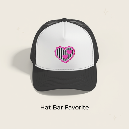 Pink & Black Striped Heart Embroidered Patch