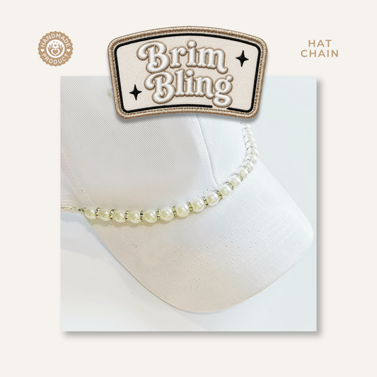 Jumbo White Pearl w/Rhinestone - 11 Inch Hat Chain