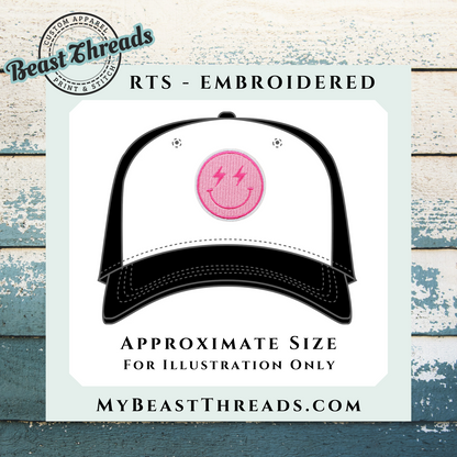 Pink Bolt Smile Embroidered Patch- RTS