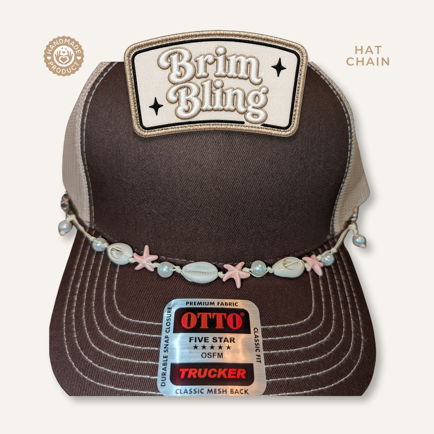 Puca Shell, Pearl & Starfish Pink - 11 Inch Hat Chain