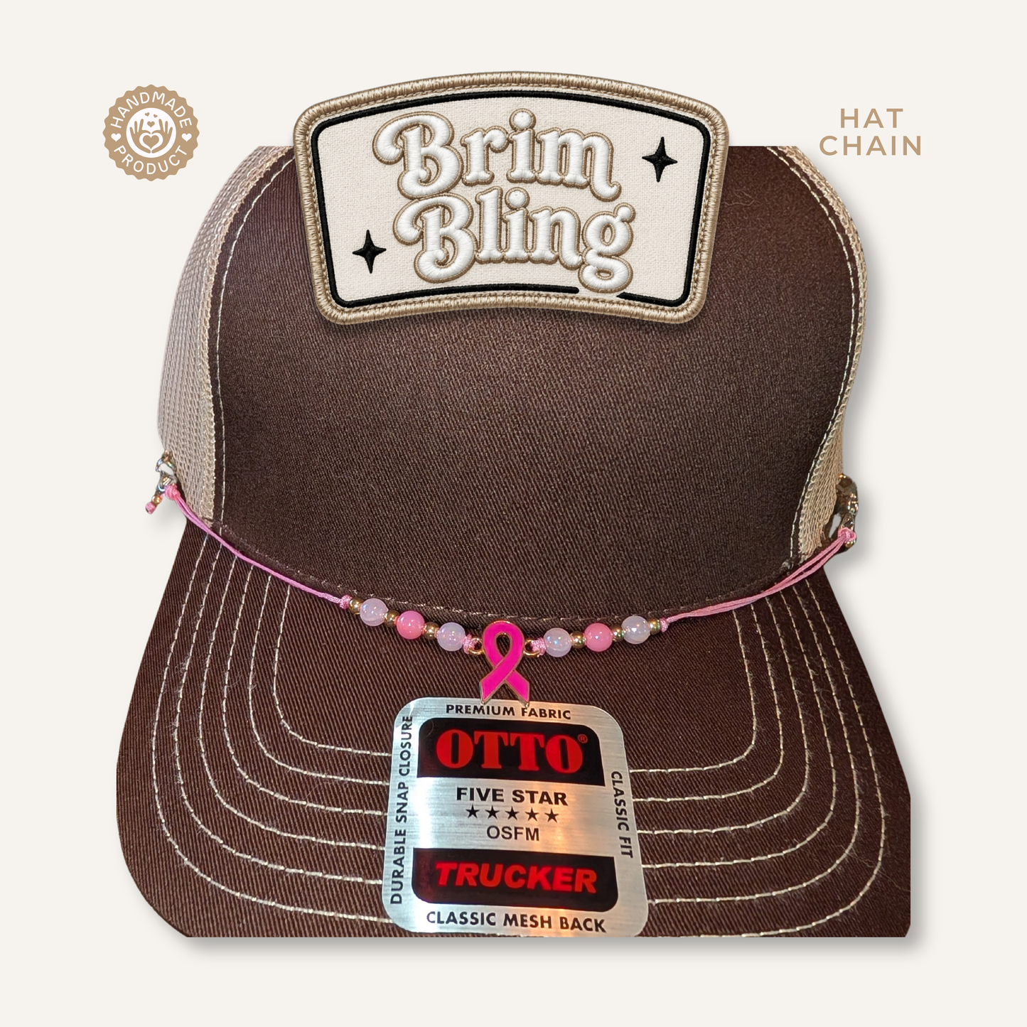 Breast Cancer Enamel Pin w/ Pearl - 11 Inch Hat Chain