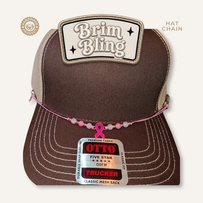 Breast Cancer Enamel Pin w/ Pearl - 11 Inch Hat Chain