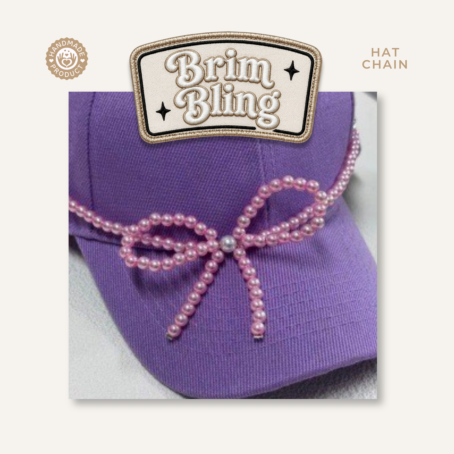 Pink Pearl Bow - 11 Inch Hat Chain