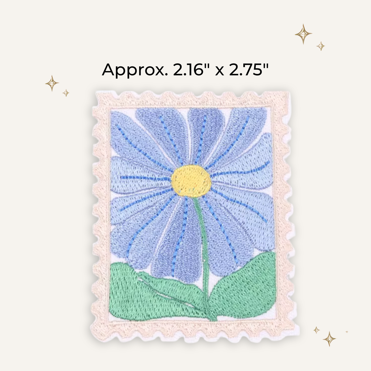 Matisse Inspired Pastel Blue Flower Stamp Embroidered Patch