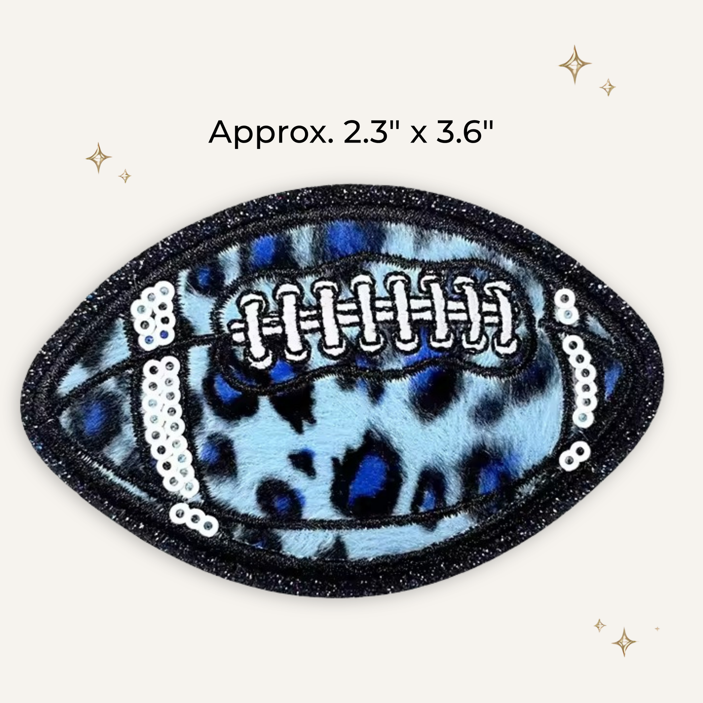 Blue Cheetah Football Embroidered Patch w/Sequin