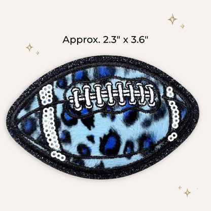Blue Cheetah Football Embroidered Patch w/Sequin
