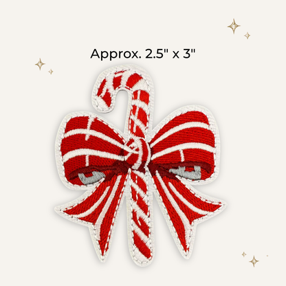 Christmas Candy Cane Bow Embroidered Patch