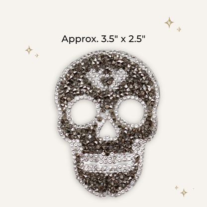 Skull Bling Grey Rhinestone Patch