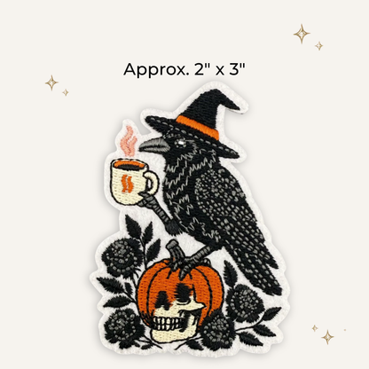 Halloween Crow, Coffee & Pumpkin Embroidered Patch