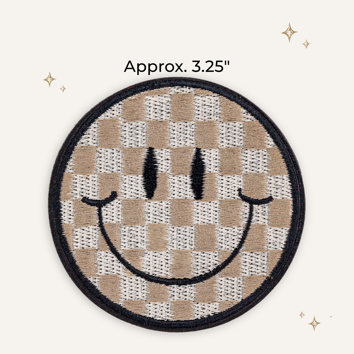 Khaki Checkered Smiley Face Embroidered Patch