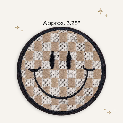 Khaki Checkered Smiley Face Embroidered Patch