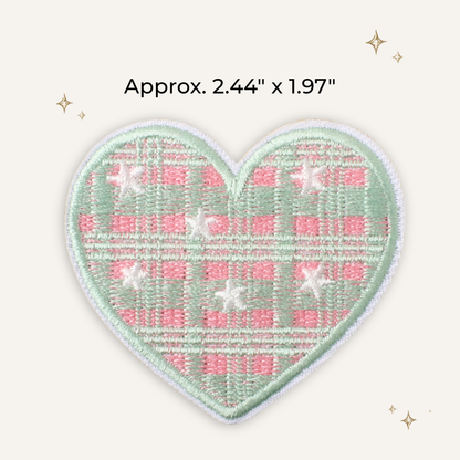 Preppy Pink & Green Plaid Heart Embroidered Patch