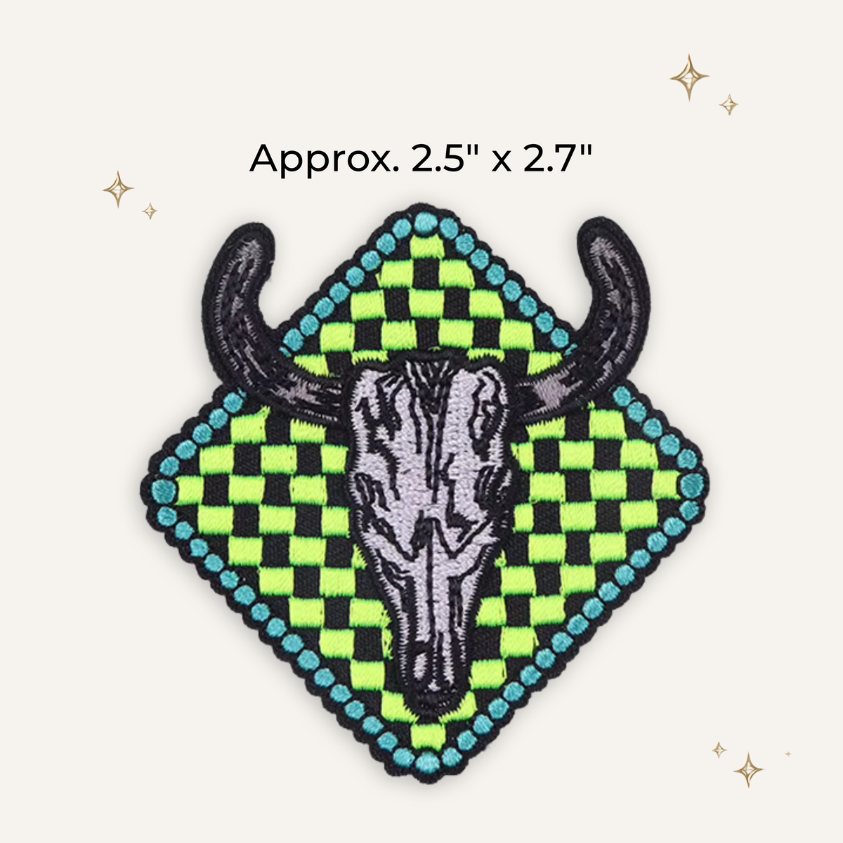 Cattle Skull & Lime Checkerboard Embroidered Patch