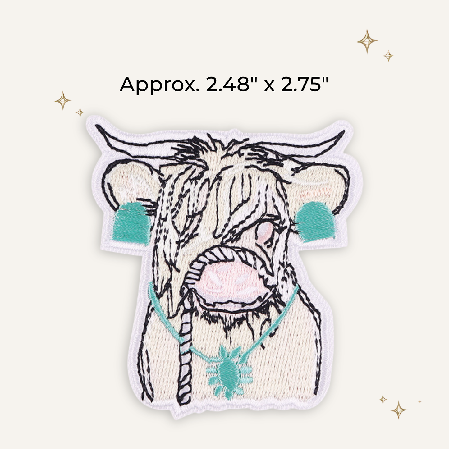 Highland Cow w/ Turquoise Bling Embroidered Patch