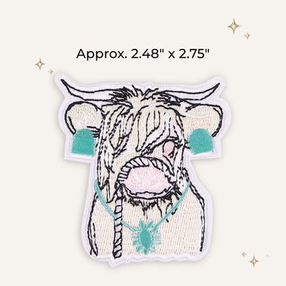 Highland Cow w/ Turquoise Bling Embroidered Patch