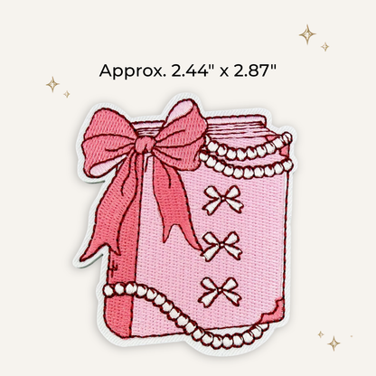 Pink Book, Bows & Pearls Embroidered Patch