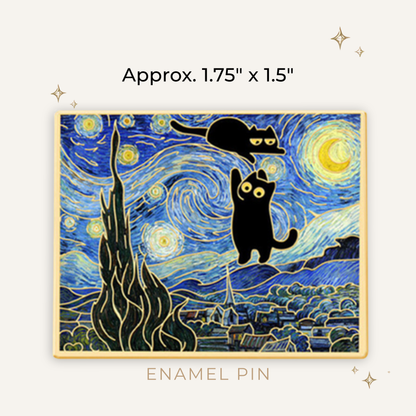 Black Cats Van Gogh Starry Enamel Pin