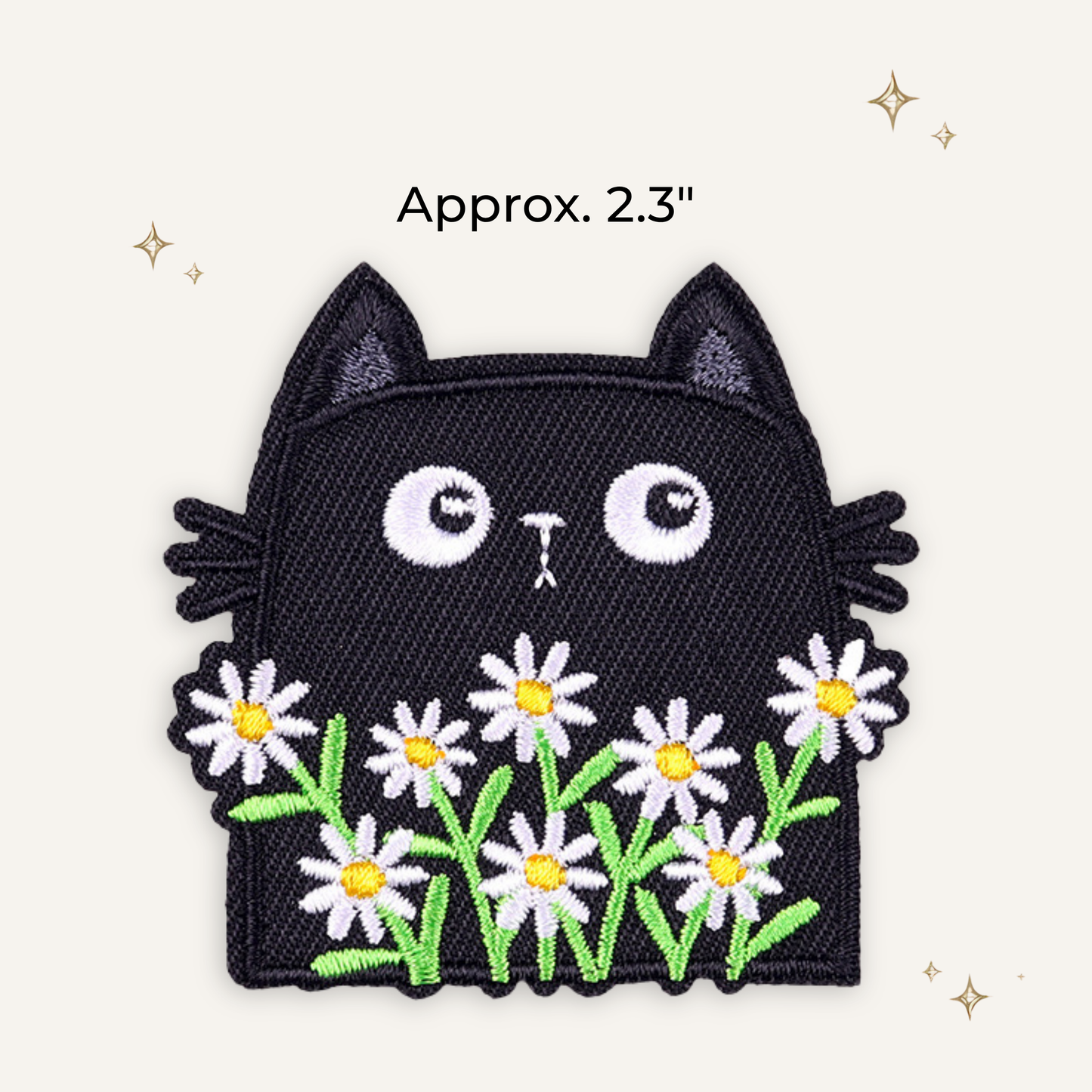 Black Cat & Daisies Embroidered Patch