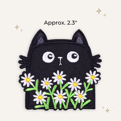 Black Cat & Daisies Embroidered Patch