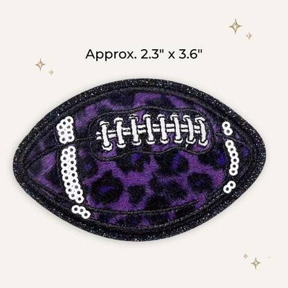 Purple Cheetah Football Embroidered Patch w/Sequin