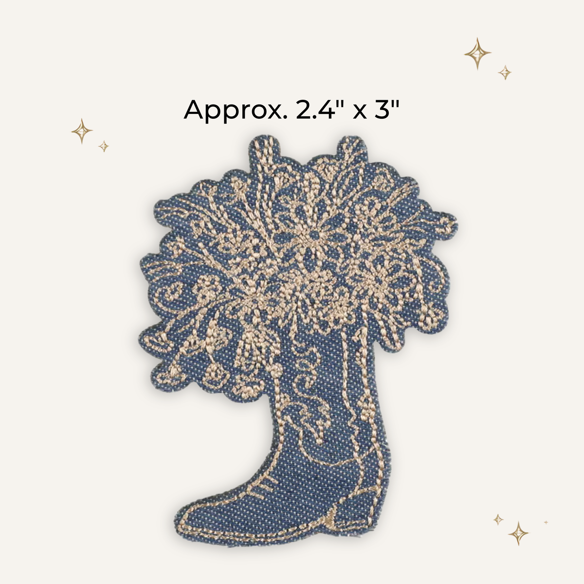 Cowboy Boot Blue & Tan Flower Embroidered Patch