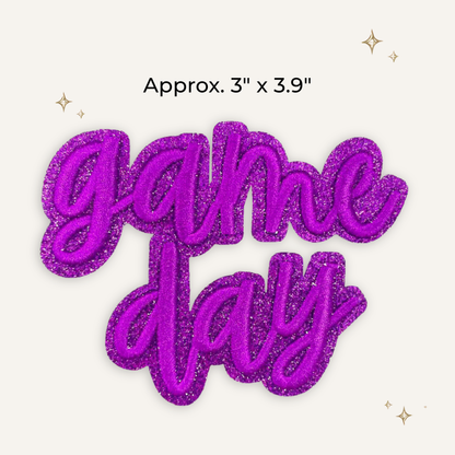 Game Day Purple Script Glitter Embroidered Patch