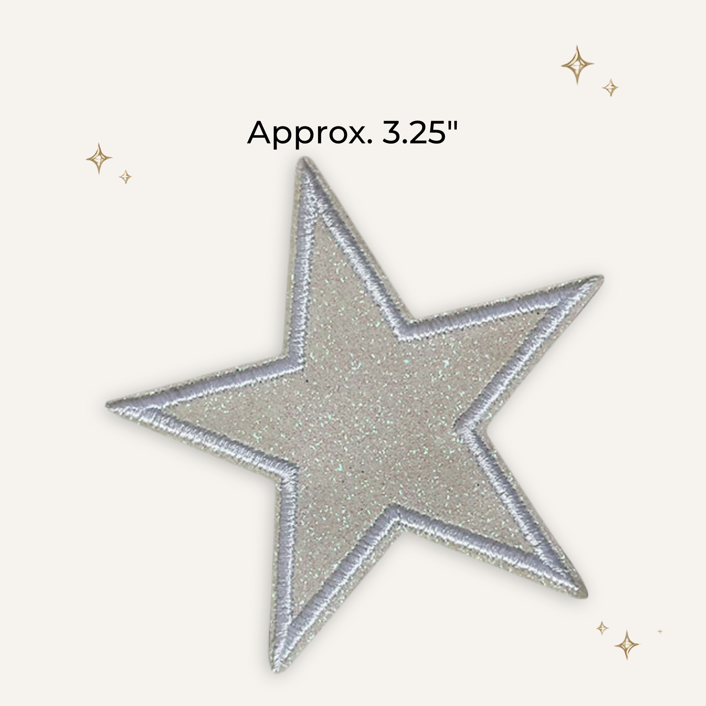 White Glitter Star 3.25" Embroidered Patch