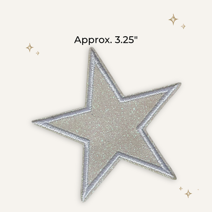 White Glitter Star 3.25" Embroidered Patch
