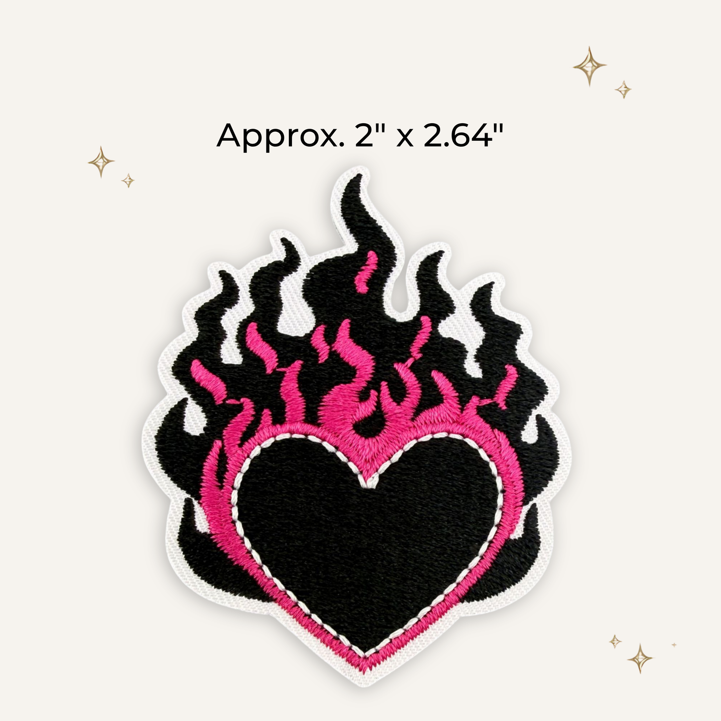 Black Pink Flame Heart Embroidered Patch