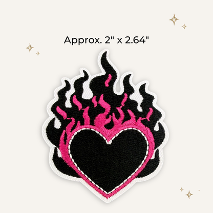 Black Pink Flame Heart Embroidered Patch