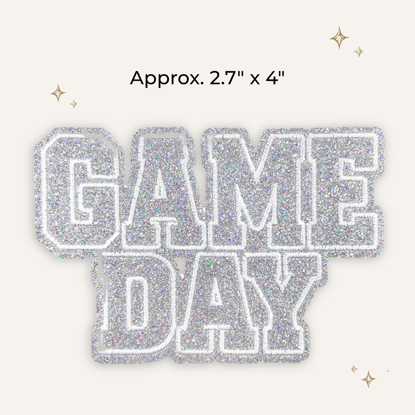 Game Day Silver Block Glitter Embroidered Patch