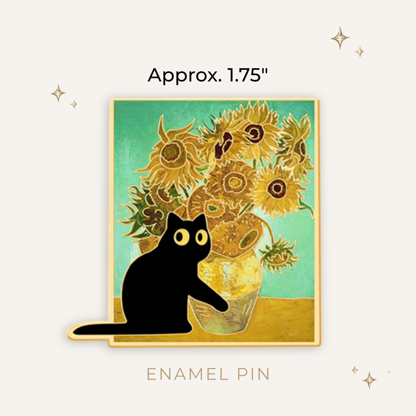Black Cat Van Gogh Sunflower Enamel Pin