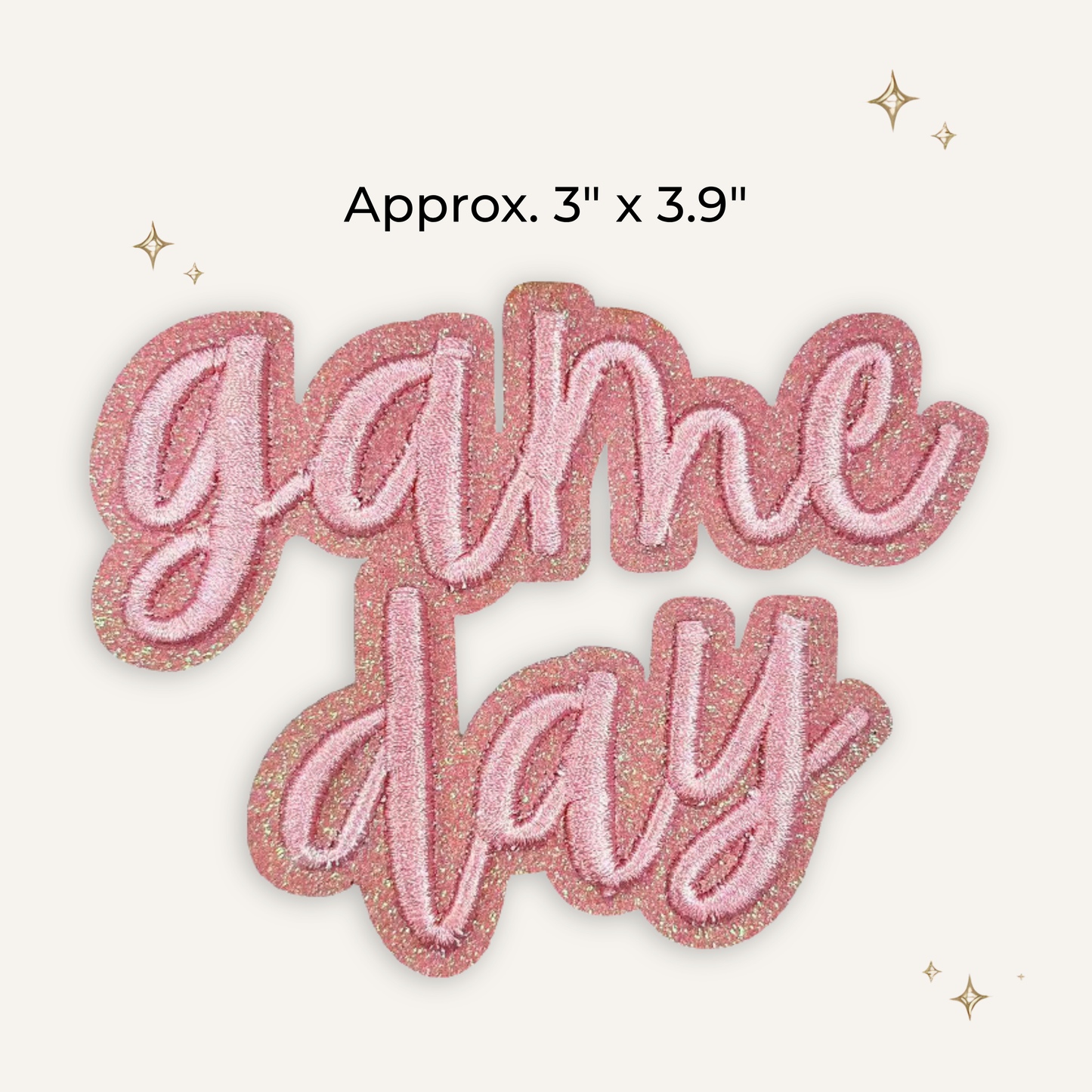 Game Day Pink Script Glitter Embroidered Patch