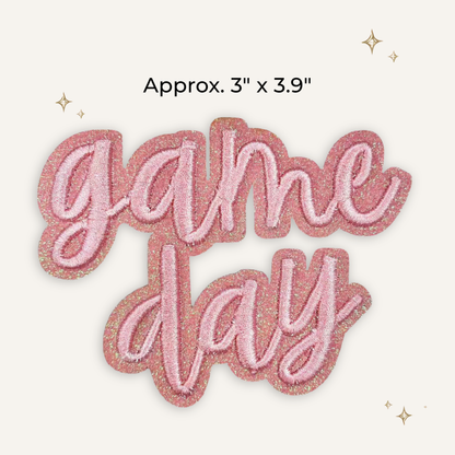Game Day Pink Script Glitter Embroidered Patch