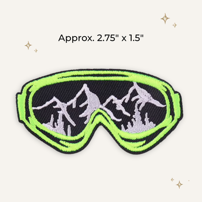 Lime Green Mountain Ski Goggles Embroidered Patch