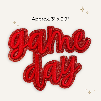 Game Day Red Script Glitter Embroidered Patch