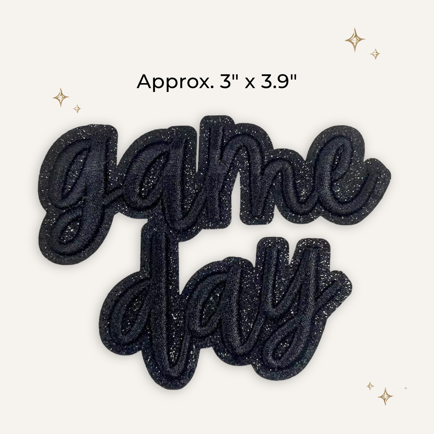 Game Day Black Script Glitter Embroidered Patch
