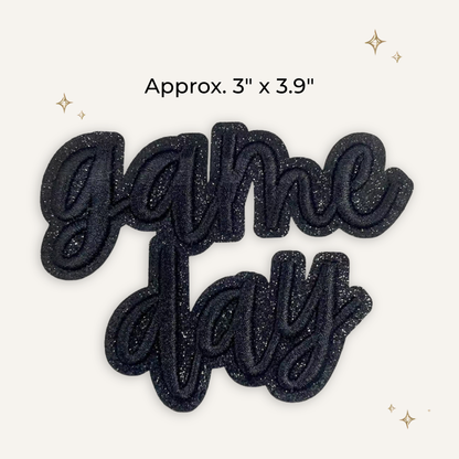 Game Day Black Script Glitter Embroidered Patch