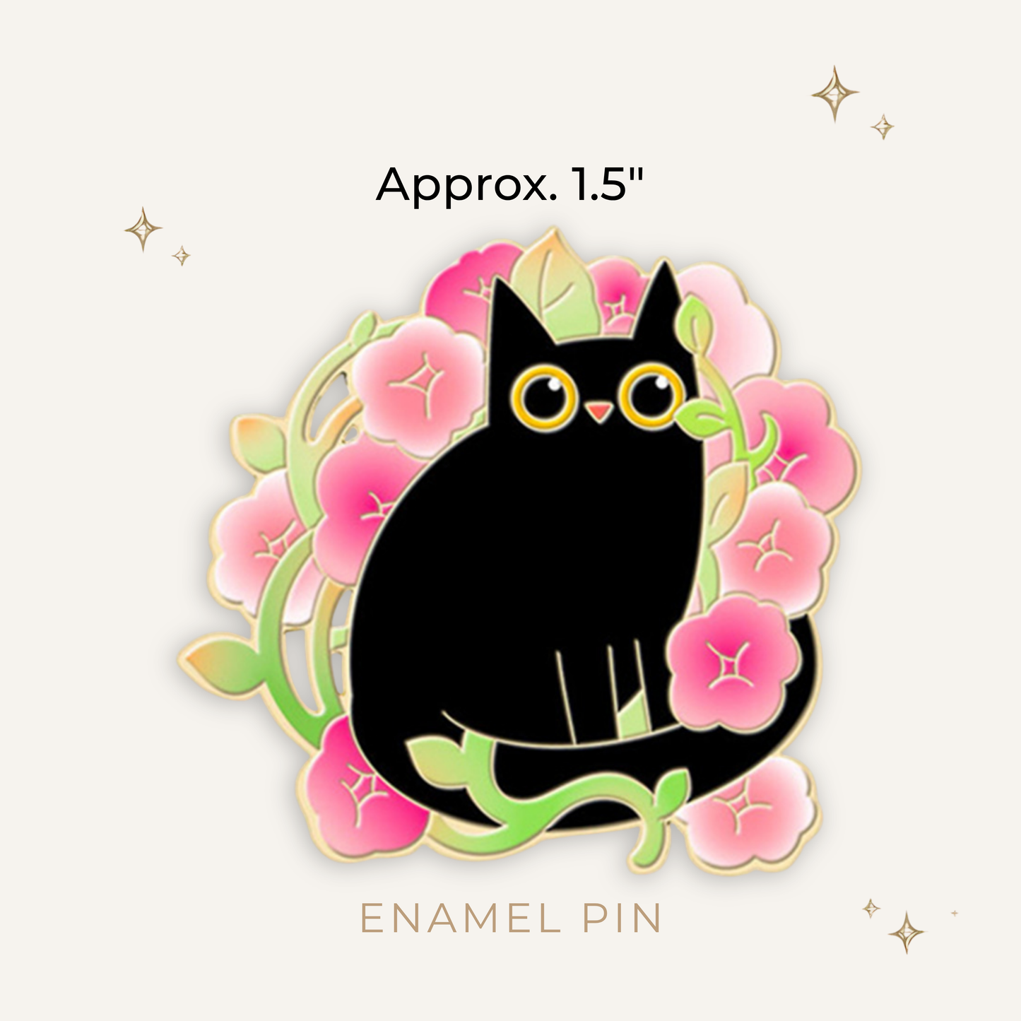 Black Cat in Pink Flowers Enamel Pin