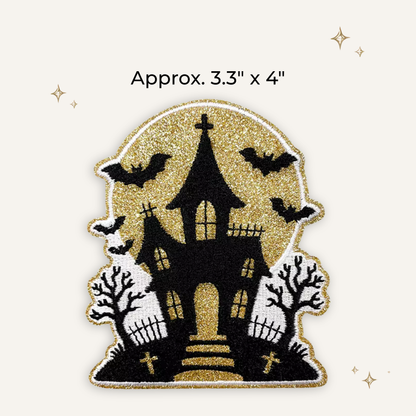 Haunted House Gold Glitter Embroidered Patch