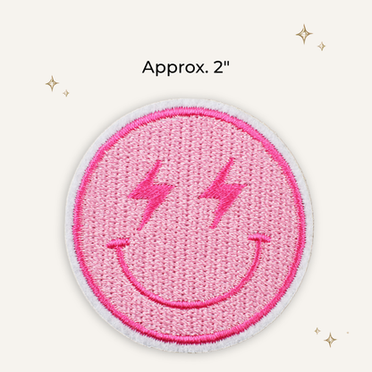 Pink Bolt Smile Embroidered Patch- RTS