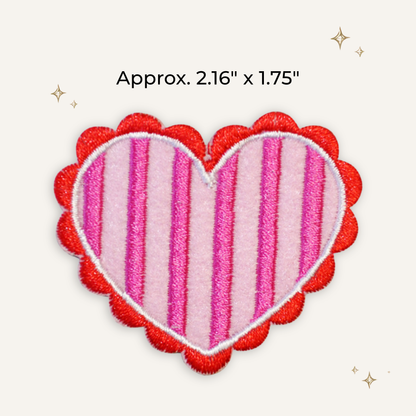 Red & Pink Striped Heart Embroidered Patch