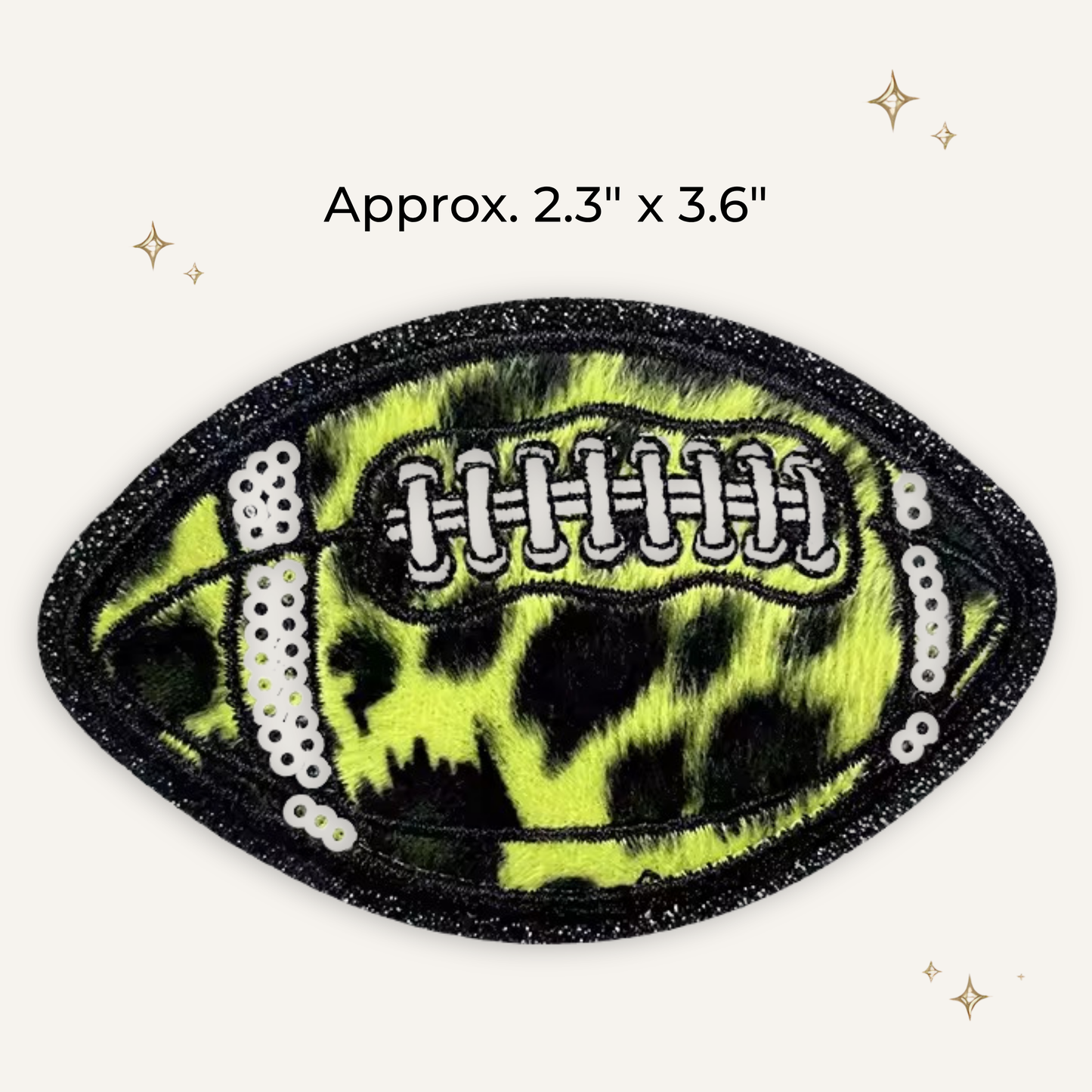 Yellow Cheetah Football Embroidered Patch w/Sequin