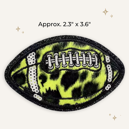 Yellow Cheetah Football Embroidered Patch w/Sequin