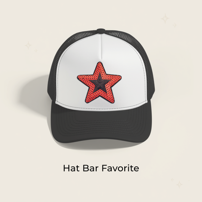 Black/Red Star Sequin Patch- RTS
